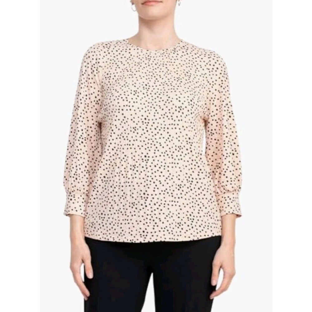 Adrianna Papell Crew Neck 3/4 Sleeve Pleated Crepe Top Size M Medium